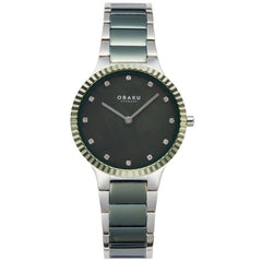 Obaku Women's Analog Watch - Linje Quartz Black Dial Two Tone Bracelet | V292LXOESS