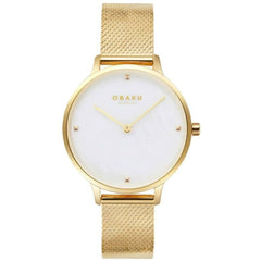 Obaku Women's Analog Watch - Figen Quartz MOP Dial Yellow Gold Bracelet | V295LXGWHG