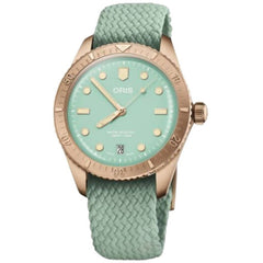 Oris Women's Analog Watch - Divers Automatic Date Green Dial Perlon Strap | 0731903BRS