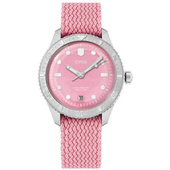 Oris Women's Analog Watch - Divers Automatic Date Pink Dial Perlon Strap | 0731904BRS