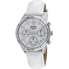 Pulsar Women's Watch - Classic Quartz Chronograph White Dial Leather Strap | PT3085