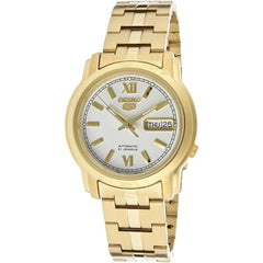 Seiko Men's Watch - Seiko 5 Automatic White Dial Yellow Gold Bracelet | SNKK84K1