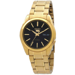 Seiko Men's Watch - Seiko 5 Automatic Black Dial Yellow Gold Bracelet | SNKL50K1