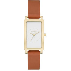Skagen Women's Analog Watch - Hagen Lille White Dial Brown Leather Strap | SKW3097
