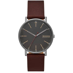 Skagen Men's Analog Watch - Signature Quartz Grey Dial Brown Leather Strap | SKW6860