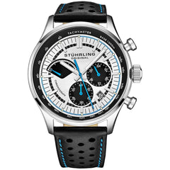 Stuhrling Men's Watch - Monaco Quartz Chronograph White Dial Leather Strap | 934.01