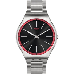 Swatch Men's Watch - Red Graphite Quartz Black Dial Silver Tone Bracelet | SSO7S129G
