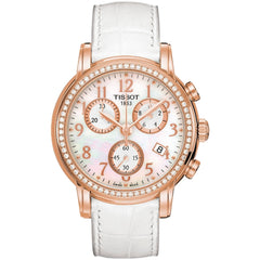 Tissot Women's Watch - Quartz Chrono T-Gold White Dial Leather Strap | T9062177611201