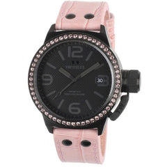 TW Steel Women's Analog Watch - Canteen Quartz Black Dial Pink Leather Strap | TW911