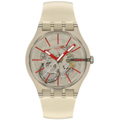 Swatch Unisex Watch - Revealed In The Sand Quartz Beige Skeleton Dial Strap | SO29K119