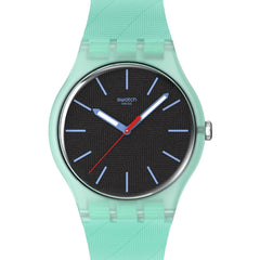 Swatch Unisex Watch - Hint Of Mint Quartz Black Dial Silicone Strap | SO29L103