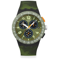 Swatch Unisex Watch - Midday Camo Black Case Light Green Dial Silicone Strap | SUSB423