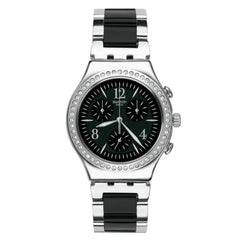 Swatch Unisex Watch - Irony Made In Black Chrono Two Tone Steel Bracelet | YCS118G