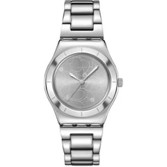 Swatch Women's Watch - Blossom Time Petal Bliss Silver Dial Steel Bracelet | YLS237G