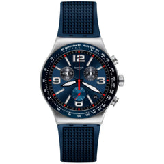 Swatch Unisex Watch - Irony Blue Grid Chronograph Blue and Black Dial Strap | YVS454