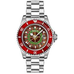 Invicta Men's Watch - Pro Diver Black, Green, Red Dial Silver Tone Bracelet | 50519