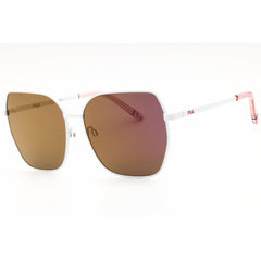 Fila Women's Sunglasses - White/Pink Metal Rectangular Full Rim Frame | SFI393 695X