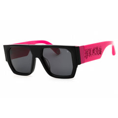 Philipp Plein Unisex Sunglasses - Shiny Black/Pink Rectangular Frame | SPP094M 700