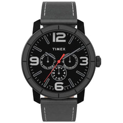Timex Men's Watch - City Quartz Black Dial Grey Leather Strap Day-Date | TW2U15200JT