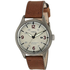 Timex Men's Watch - Waterbury Quartz Off-White Dial Leather Strap Date | TW2R38600VQ