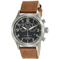 Timex Men's Watch - Waterbury Chronograph Black Dial Tan Leather Strap | TW2R70900VQ