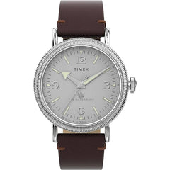 Timex Men's Watch - Waterbury Quartz Silver Dial Brown Leather Strap | TW2W20300VQ