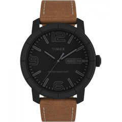 Timex Men's Watch - Quartz Black Dial Brown Leather Strap Date-Day | TW2W44600JT