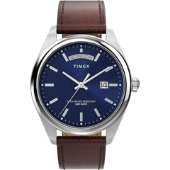 Timex Men's Watch - Legacy Quartz Blue Dial Brown Leather Strap Date-Day | TW2W57200VQ