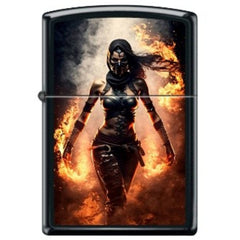 Zippo Windproof Pocket Lighter - Lady Ninja Warrior Black Matte Metal | XC315