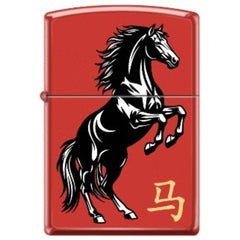 Zippo Windproof Pocket Lighter - Chinese Horse Design Red Matte Metal | XC314