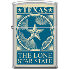 Zippo Windproof Pocket Lighter - Texas Card Design Satin Chrome Metal | XC347