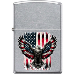 Zippo Windproof Pocket Lighter - Eagle and Flag Design Street Chrome Metal | XC348