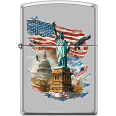 Zippo Windproof Pocket Lighter - Liberty Collage Satin Chrome Metal | XC352