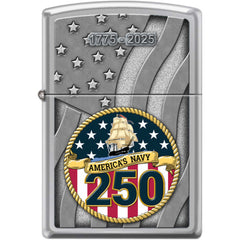 Zippo Windproof Pocket Lighter - US Navy 250th High Polish Chrome Metal | XC357