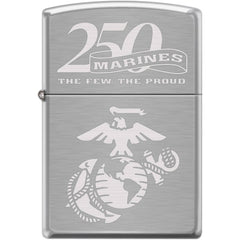 Zippo Windproof Pocket Lighter - USMC 250th Brushed Chrome Metal | XC358