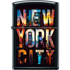 Zippo Windproof Pocket Lighter - New York City Text Design Black Matte Metal | XC366