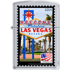 Zippo Windproof Pocket Lighter - Las Vegas Stamp Satin Chrome Metal | XC393