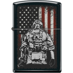 Zippo Windproof Pocket Lighter - American Soldier Design Black Matte Metal | XC396