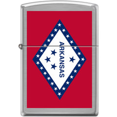 Zippo Windproof Pocket Lighter - Arkansas Flag Design Brushed Chrome Metal | XC401