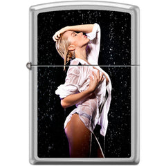 Zippo Windproof Pocket Lighter - Make It Rain Satin Chrome Metal | XC414