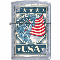 Zippo Windproof Pocket Lighter - Liberty Flag Street Chrome Metal | XC432