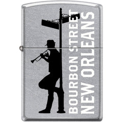 Zippo Windproof Pocket Lighter - Bourbon Street Trumpet Street Chrome Metal | XC438
