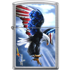 Zippo Windproof Pocket Lighter - Mazzi Eagle America Street Chrome Metal | XC451
