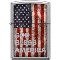 Zippo Windproof Pocket Lighter - God Bless America Design Street Chrome Metal | XC454