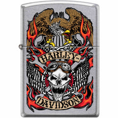 Zippo Windproof Pocket Lighter - Harley Davidson Skull Street Chrome Metal | XC462