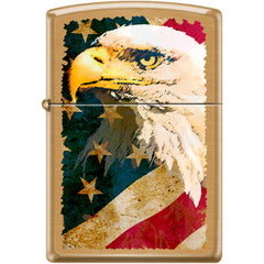 Zippo Windproof Pocket Lighter - Eagle Flag Brushed Brass Metal | XC476