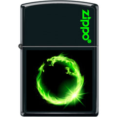 Zippo Windproof Pocket Lighter - Green Fire Dragon Ring Black Matte Metal | XC488