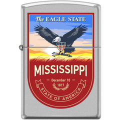 Zippo Windproof Pocket Lighter - Mississippi State Emblem Satin Chrome Metal | XC490