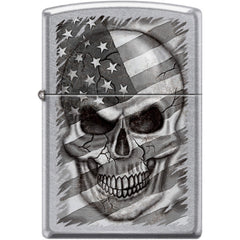 Zippo Windproof Pocket Lighter - Distressed Skull Flag Gray Tone Street Chrome | XC493