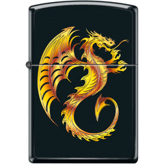 Zippo Windproof Pocket Lighter - Golden Dragon Symbol Black Matte Metal | XC500